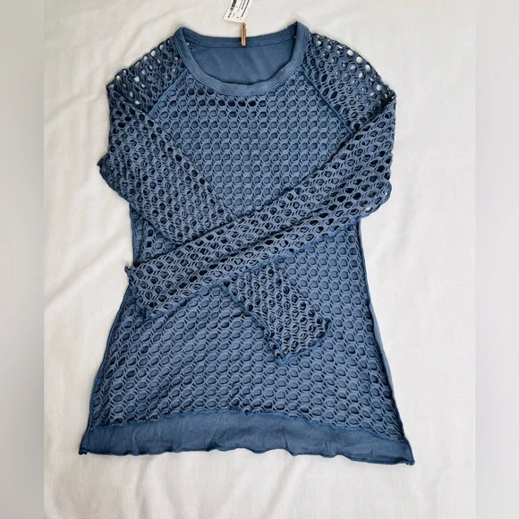 Pete Size Small Raglan Fish Net Mesh Long Sleeve Tee Shirt Light Blue - Picture 6 of 6